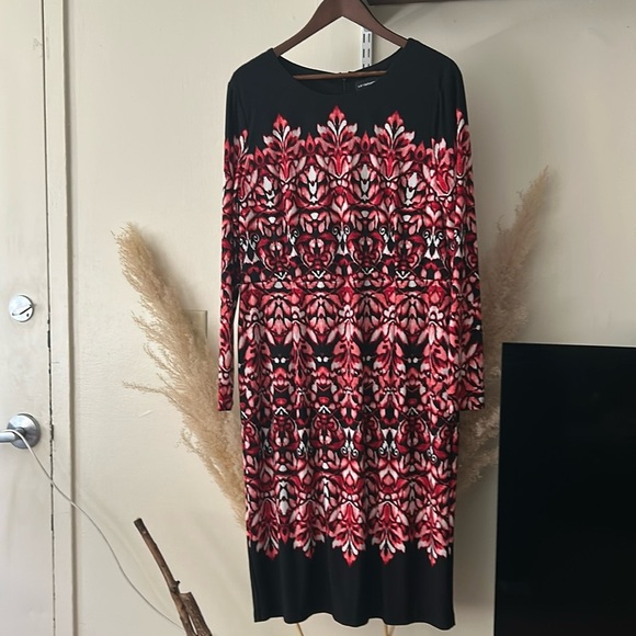 Liz Claiborne Black and Red Patterned Dress Size 18 - Picture 1 of 7